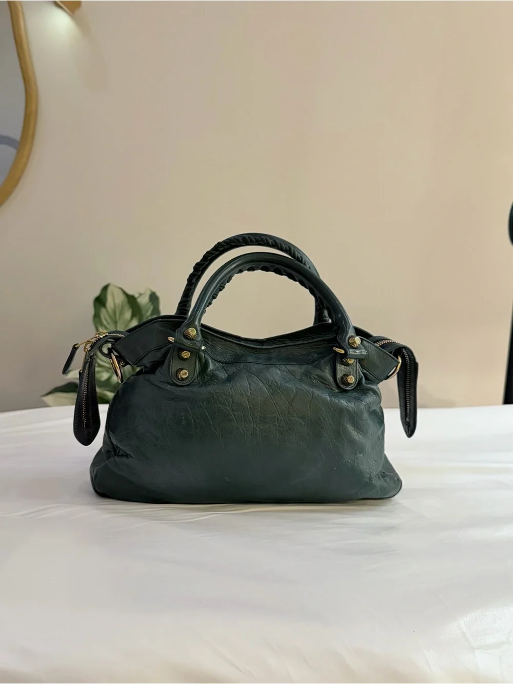 Dark green Balenciaga City bag with Strap
